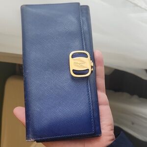 Salvatore Ferragamo Royal Blue Clutch with Gold Bow